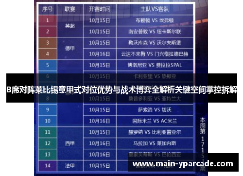 B席对阵莱比锡意甲式对位优势与战术博弈全解析关键空间掌控拆解