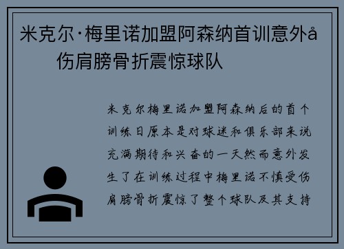 米克尔·梅里诺加盟阿森纳首训意外受伤肩膀骨折震惊球队 米克尔·梅里诺加盟阿森纳首训意外受伤肩膀骨折震惊球队
